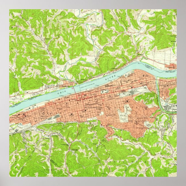 Vintage Map of Huntington West Virginia (1957) Poster (Front)