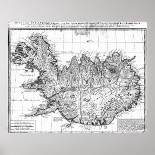 Vintage Map of Iceland (1761) BW Poster