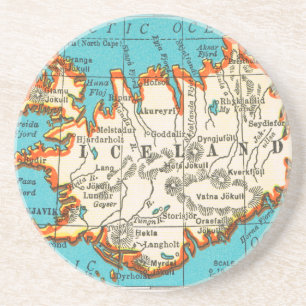 Vintage Map of ICELAND Coaster Beermat