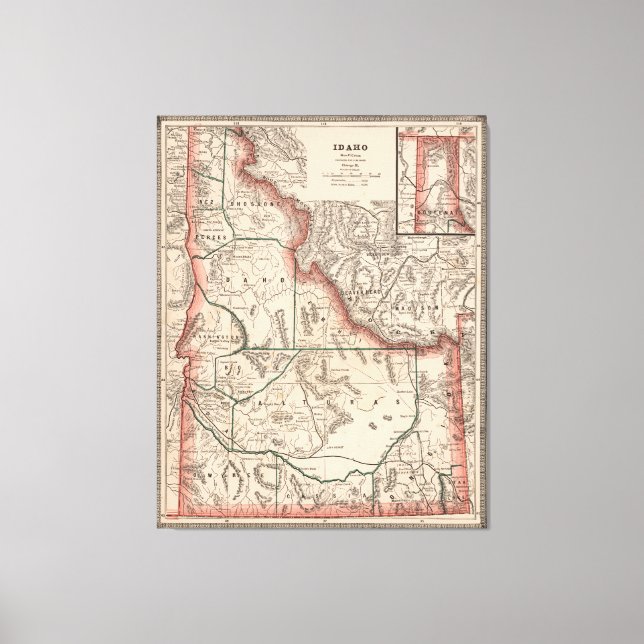 Vintage Map of Idaho (1883) Canvas Print (Front)