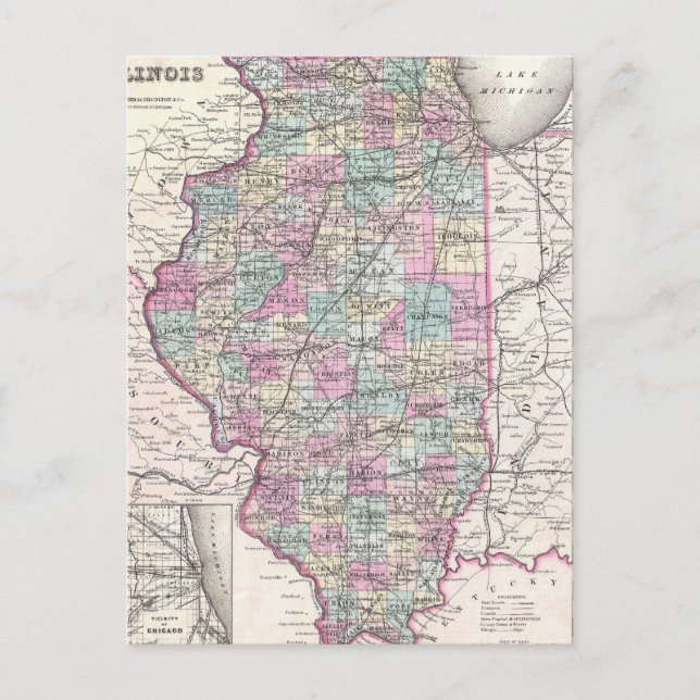 Vintage Map of Illinois (1855) Postcard (Front)