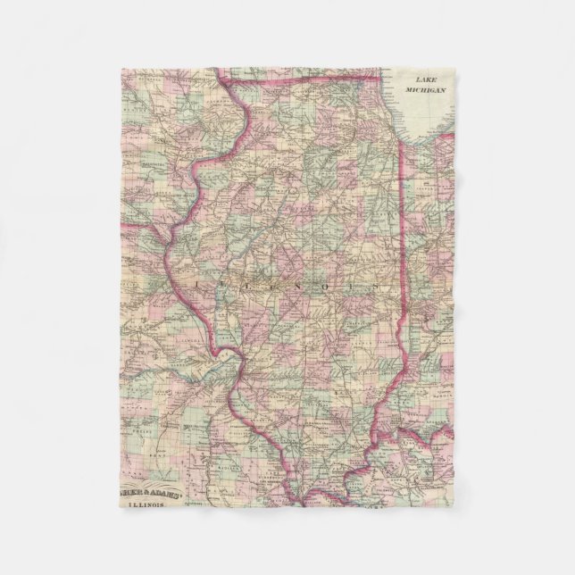 Vintage Map of Illinois (1874) Fleece Blanket (Front)