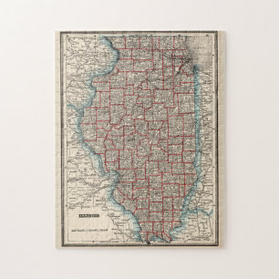 Vintage Map of Illinois (1893) Jigsaw Puzzle