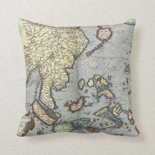 Vintage Map of India 1592 Throw Pillow