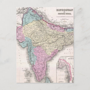 Vintage Map of India (1855) Postcard