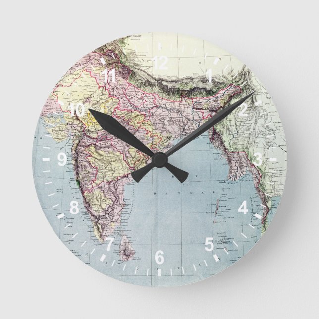 Vintage Map of India | 1877 Round Clock (Front)