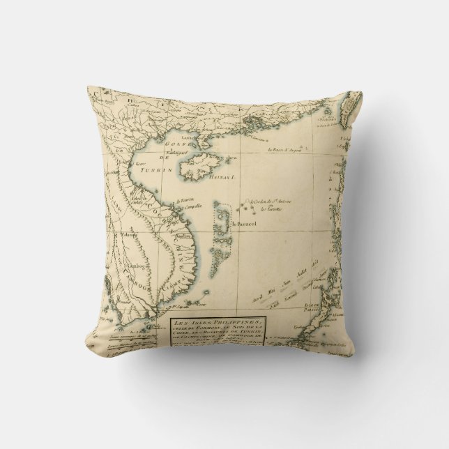 Vintage Map of India |  Indian Ocean Throw Pillow (Front)