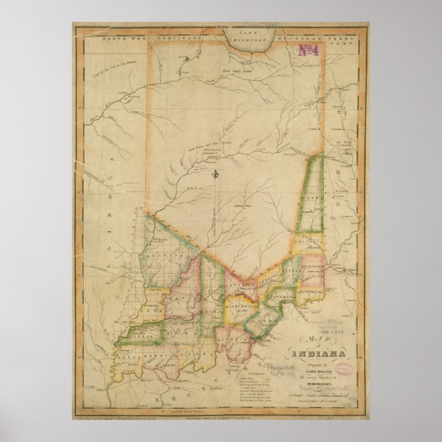 Vintage Map of Indiana (1817) Poster (Front)