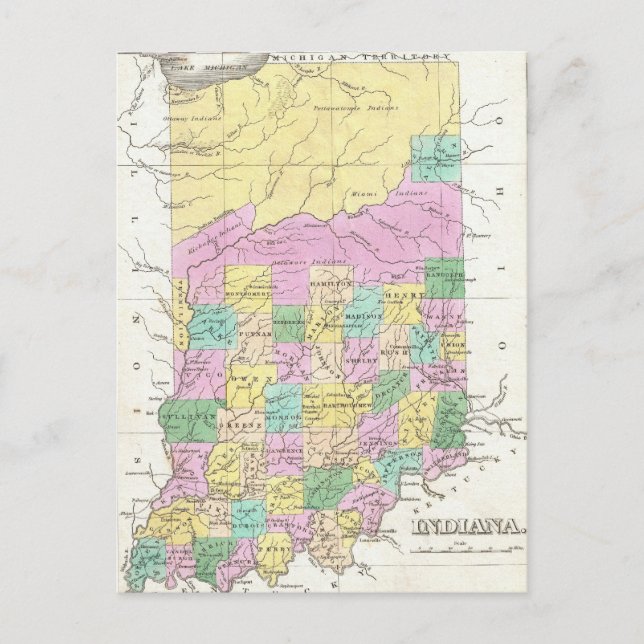 Vintage Map of Indiana (1827) Postcard (Front)