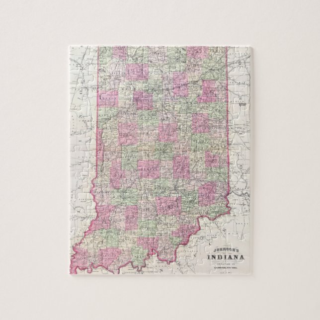 Vintage Map of Indiana (1864) Jigsaw Puzzle (Vertical)