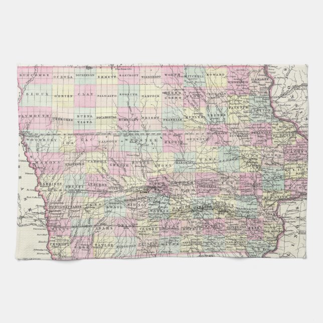 Vintage Map of Iowa (1855) Kitchen Towel (Horizontal)