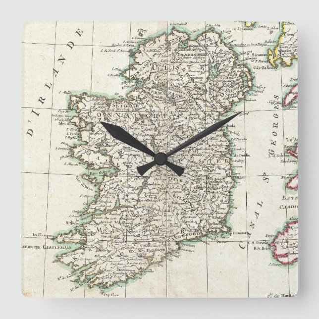 Vintage Map of Ireland (1771) Square Wall Clock (Front)