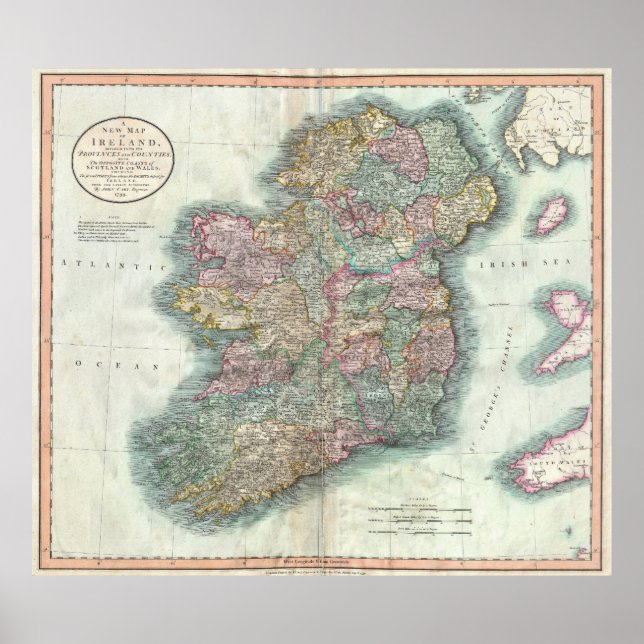 Vintage Map of Ireland (1799) Poster (Front)