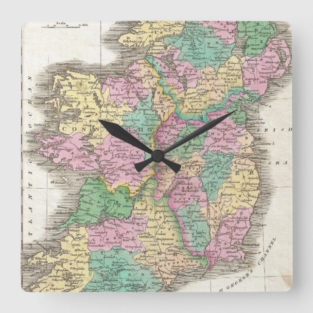 Vintage Map of Ireland (1827) Square Wall Clock (Front)
