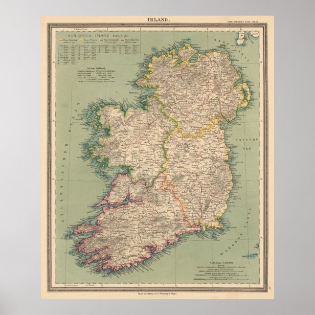 Vintage Map of Ireland (1888) Poster (Front)