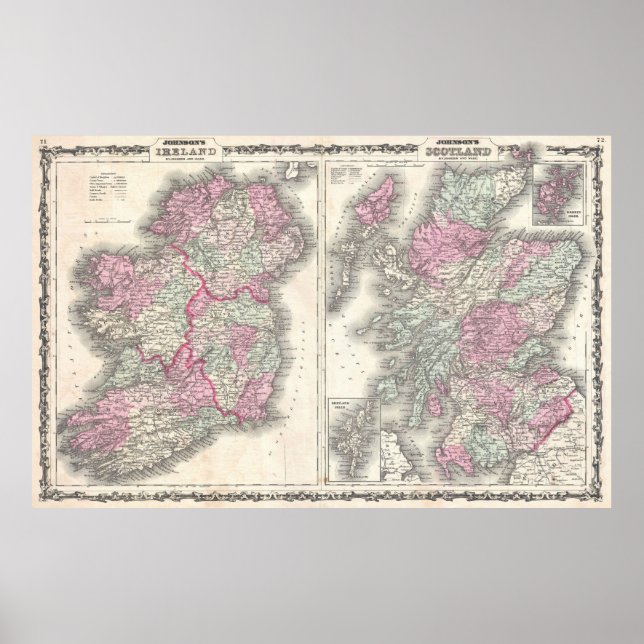 Vintage Map of Ireland and Scotland (1862) Poster (Front)
