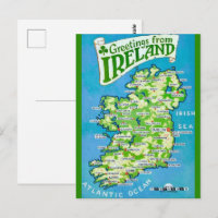 Vintage Map of Ireland Postcard