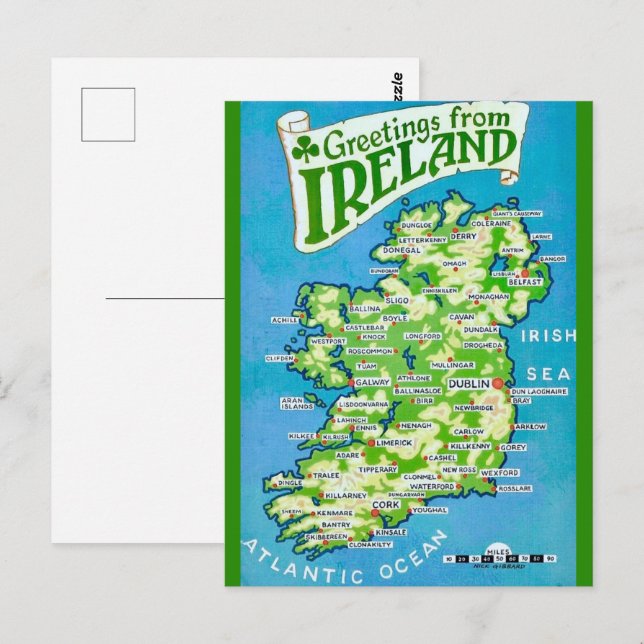 Vintage Map of Ireland Postcard (Front/Back)