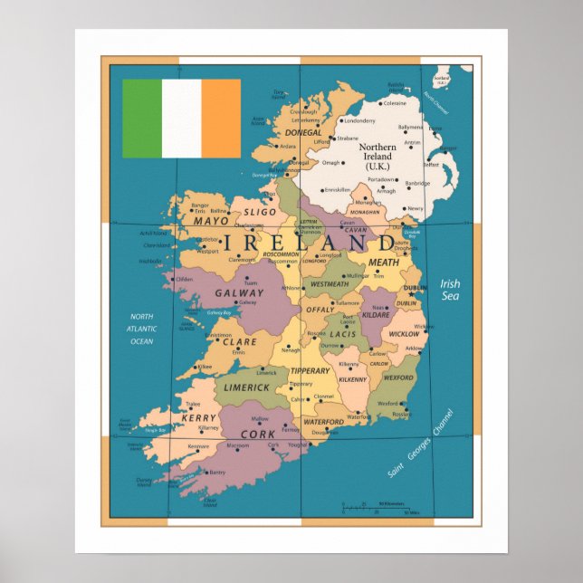 Vintage Map of Ireland Poster (Front)