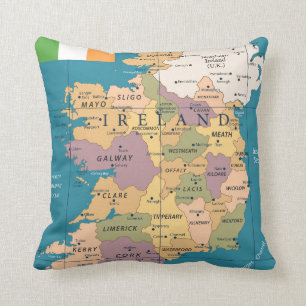 Vintage Map of Ireland Throw Pillow