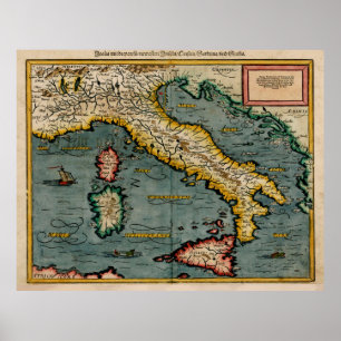 Vintage Map of Italy (1588) Poster