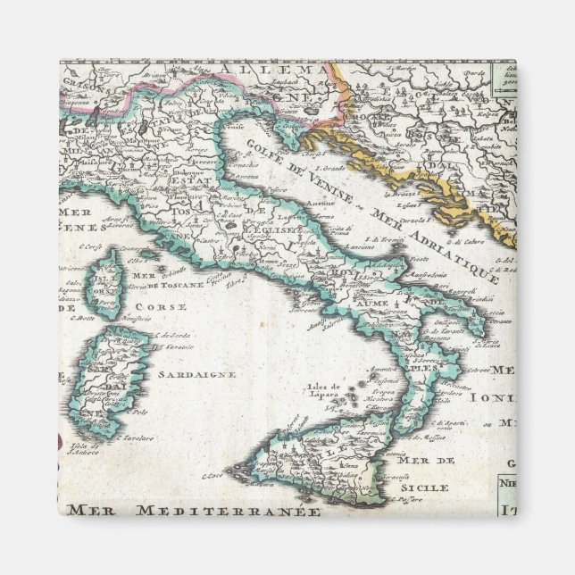 Vintage Map of Italy (1706) Magnet (Front)
