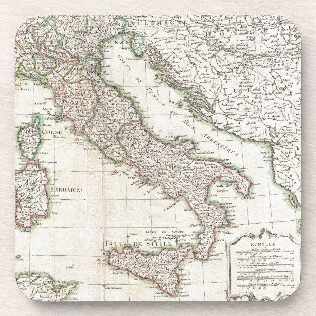 Vintage Map of Italy (1770) Coaster (Front)