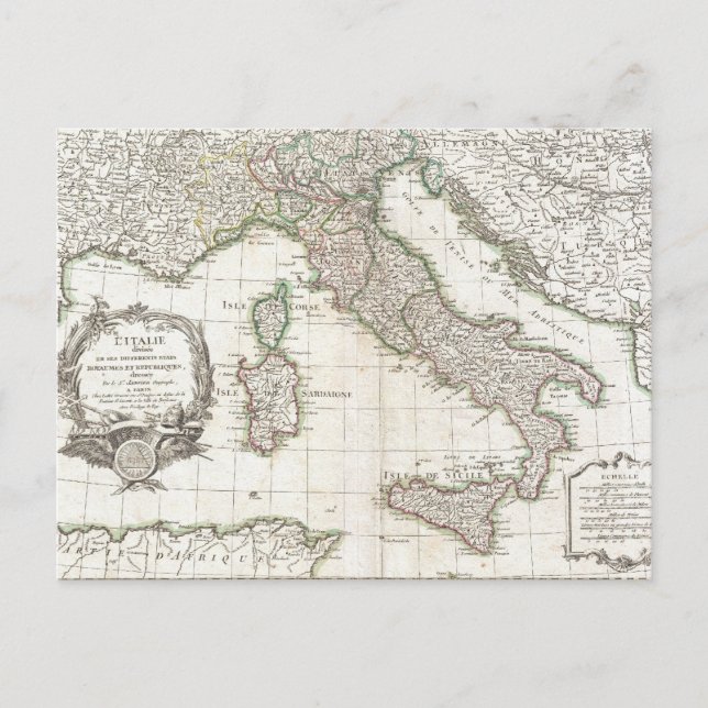 Vintage Map of Italy (1770) Postcard (Front)
