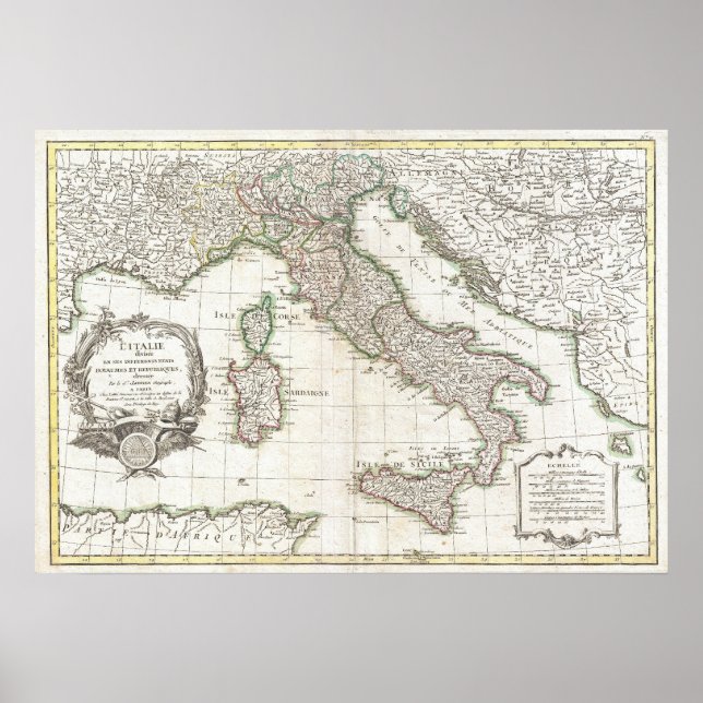 Vintage Map of Italy (1770) Poster (Front)
