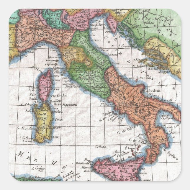 Vintage Map of Italy (1780) Square Sticker (Front)