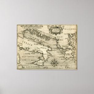 Vintage Map of Italy and Greece (1587) Canvas Print