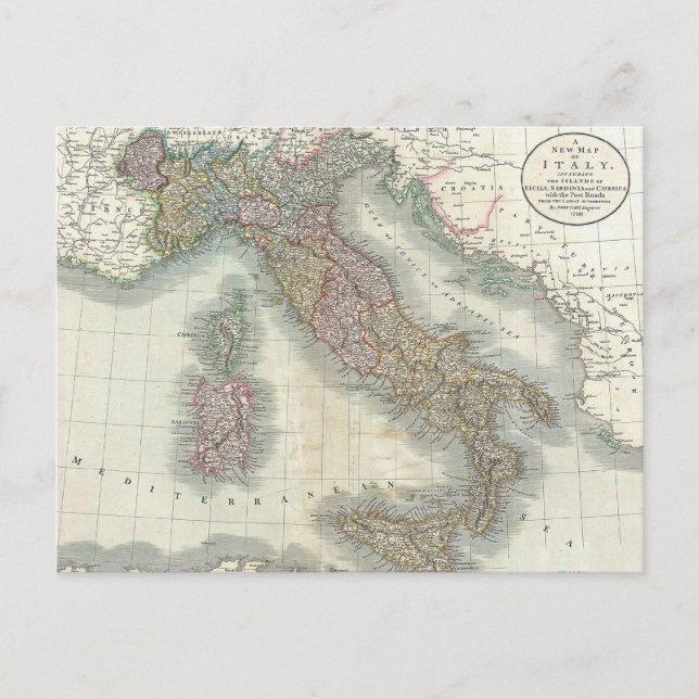 Vintage Map of Italy Postcard (Front)