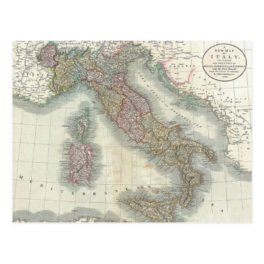 Vintage Map of Italy Postcard