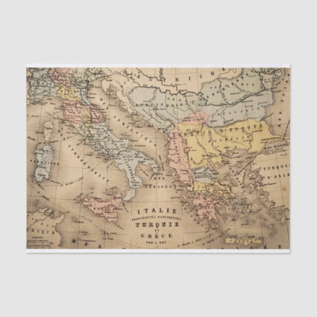 Vintage Map of Italy, Turkey & Greece Tissue Paper (Front)