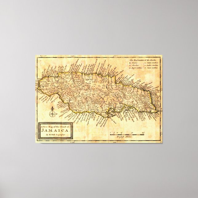 Vintage Map of Jamaica (1771) Canvas Print (Front)