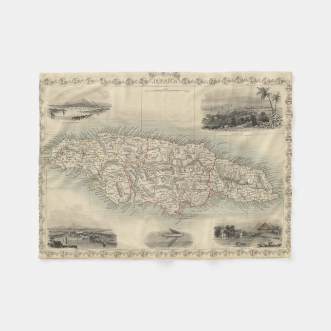 Vintage Map of Jamaica (1851) Fleece Blanket (Front (Horizontal))