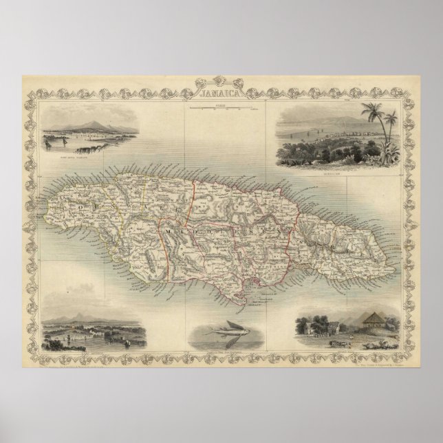 Vintage Map of Jamaica (1851) Poster (Front)
