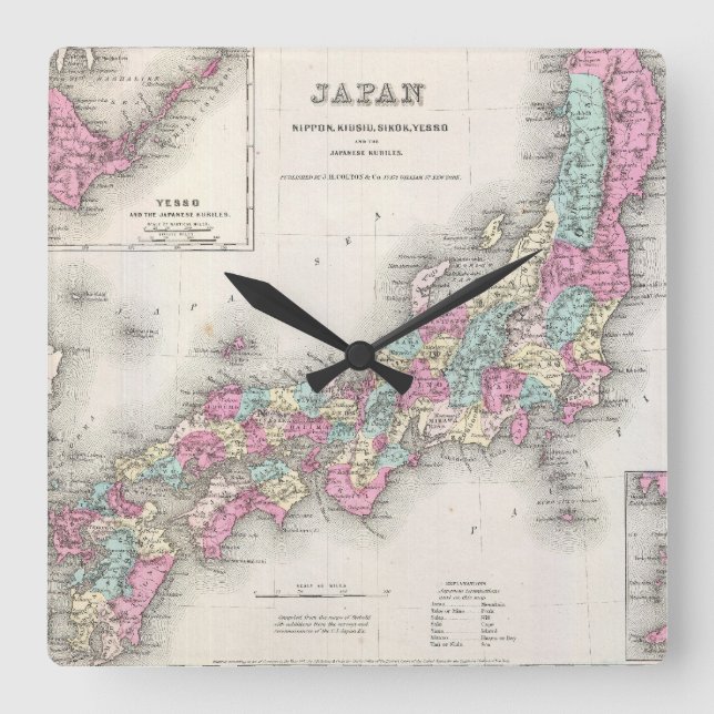 Vintage Map of Japan (1855) Square Wall Clock (Front)