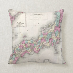 Vintage Map of Japan (1855) Throw Pillow