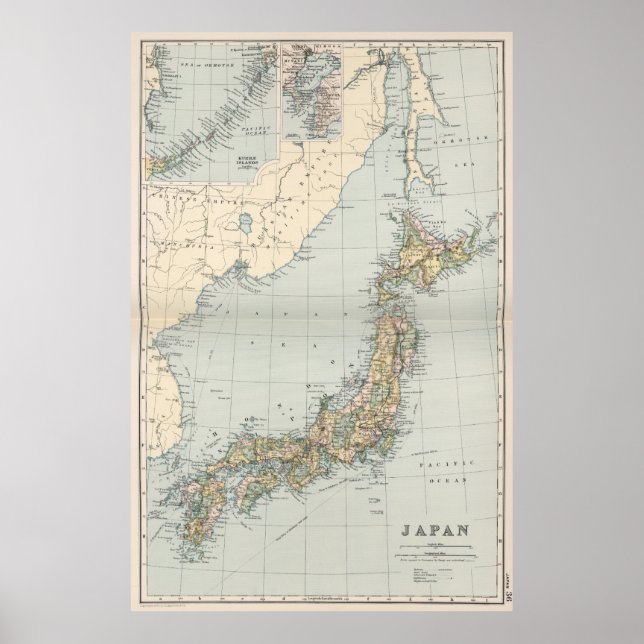 Vintage Map of Japan (1892) Poster (Front)