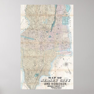 Vintage Map of Jersey City and Hoboken (1886) Poster