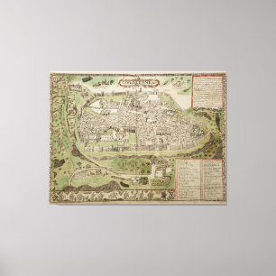 Vintage Map of Jerusalem Israel (16th Century) Canvas Print