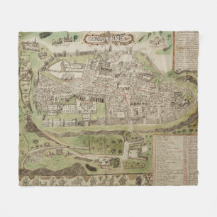 Vintage Map of Jerusalem Israel (16th Century) Fleece Blanket