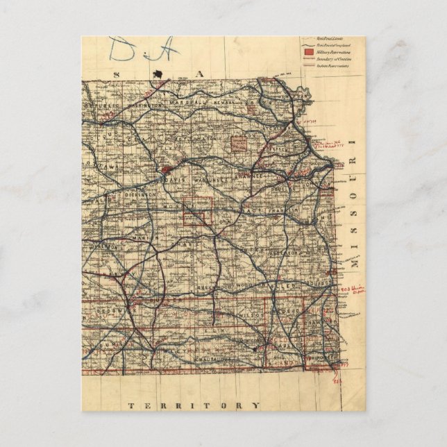 Vintage Map of Kansas (1884) Postcard (Front)