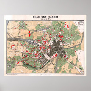 Vintage Map of Kassel Germany (1878) Poster