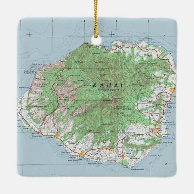 Vintage Map of Kauai Hawaii Ceramic Ornament (Back)