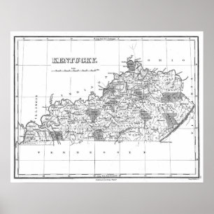 Vintage Map of Kentucky (1827) BW Poster