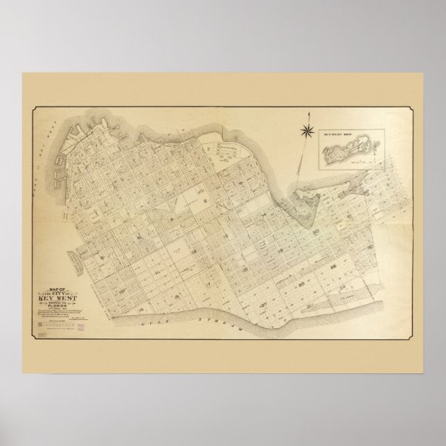 Vintage Map of Key West Florida Poster (Front)