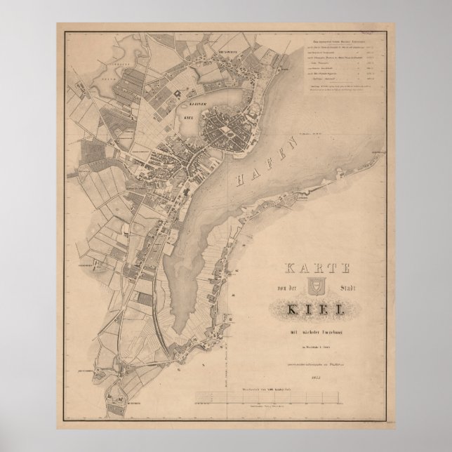 Vintage map of Kiel Germany (1853) Poster (Front)