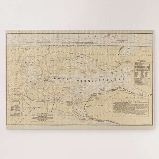 Vintage Map of Lake Winnipesaukee (1896) Jigsaw Puzzle (Horizontal)